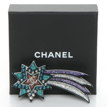 Chanel Glittered Resin Strass Shooting Star Brooch Silver Purple Green 5 of 5