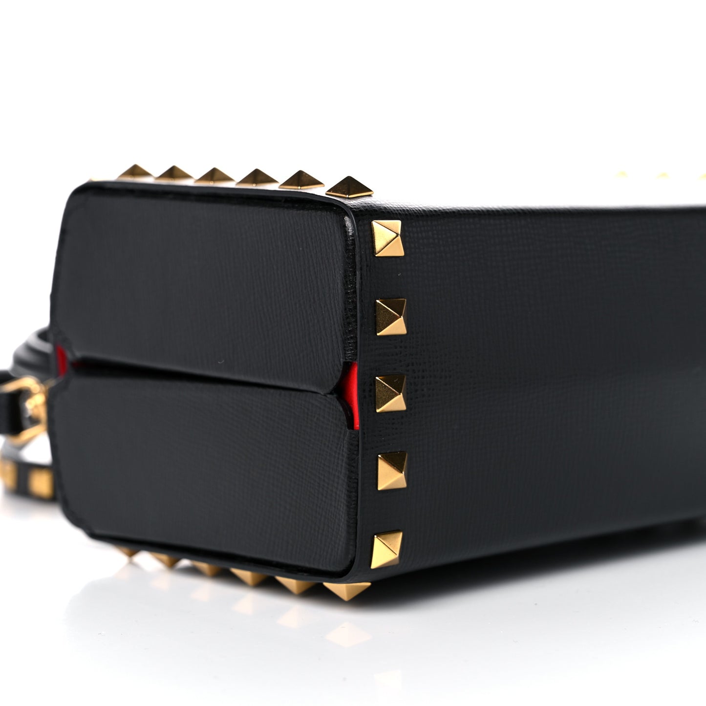 Grainy Calfskin Rockstud Alcove Box Top-Handle Bag Black