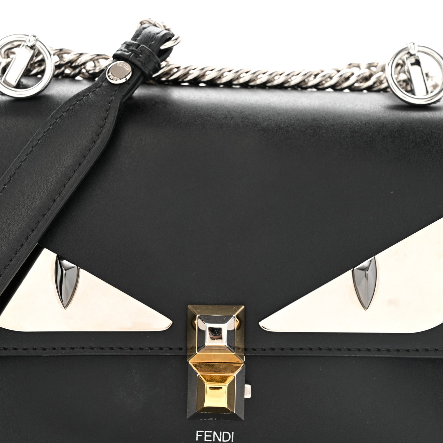 Vitello Liberty Lucido Metal Monster Eyes Studded Small Kan I Shoulder Bag Black