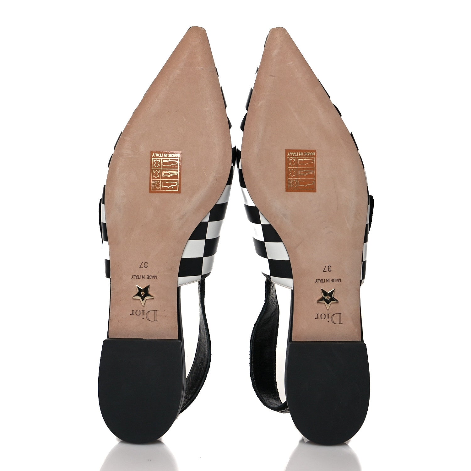 Christian Dior Calfskin Ribbon Checker Print J'Adior Slingback Ballet Flats 37 Black White 5 of 8