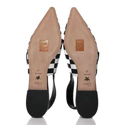 Christian Dior Calfskin Ribbon Checker Print J'Adior Slingback Ballet Flats 37 Black White 5 of 8