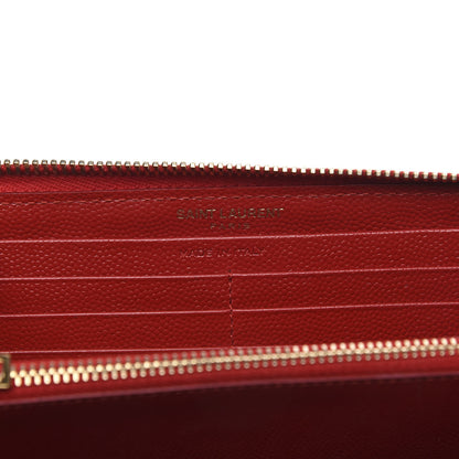 Saint Laurent Grain De Poudre Matelasse Chevron Monogram Zip Around Wallet Red 6 of 9