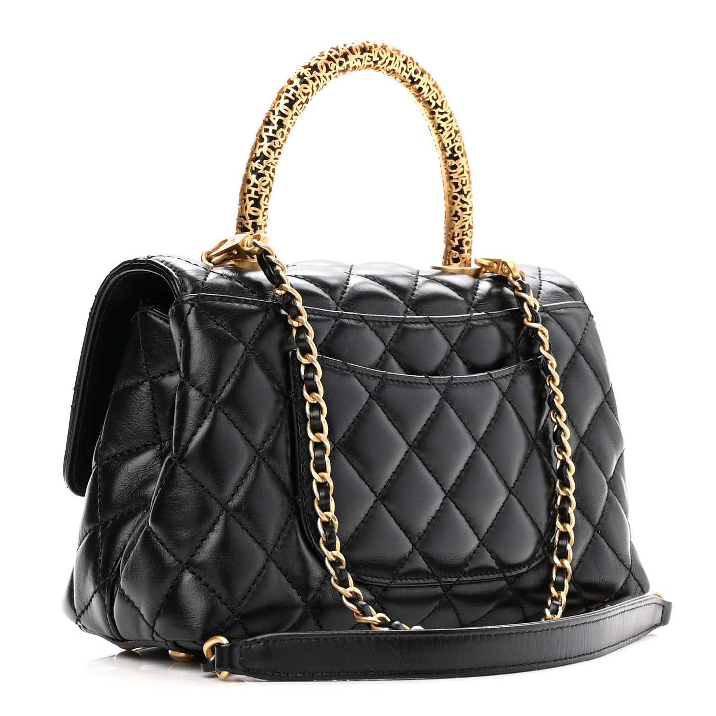 Calfskin Quilted Mini Logo Coco Handle Flap Black