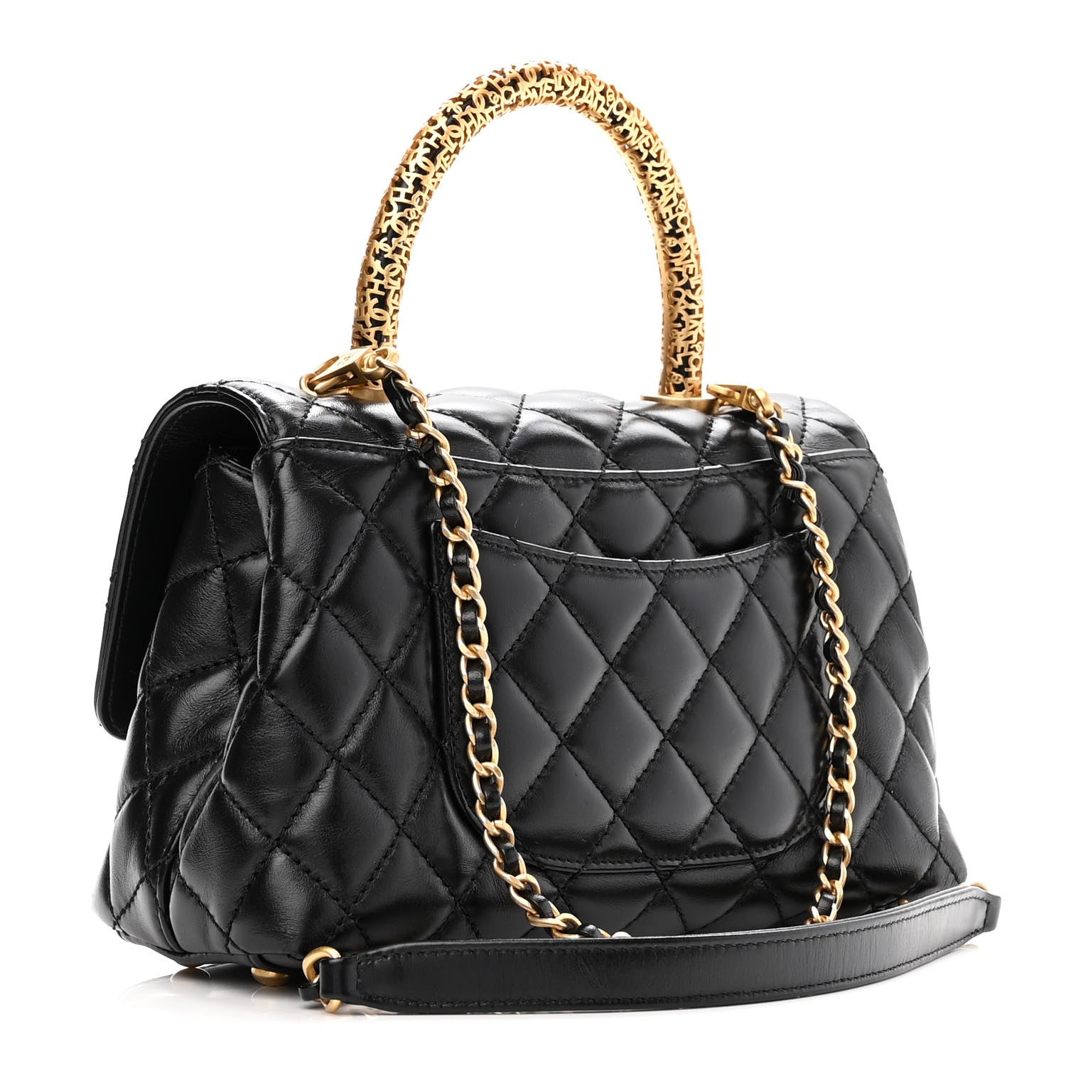 Chanel Calfskin Quilted Mini Logo Coco Handle Flap Black 3 of 11