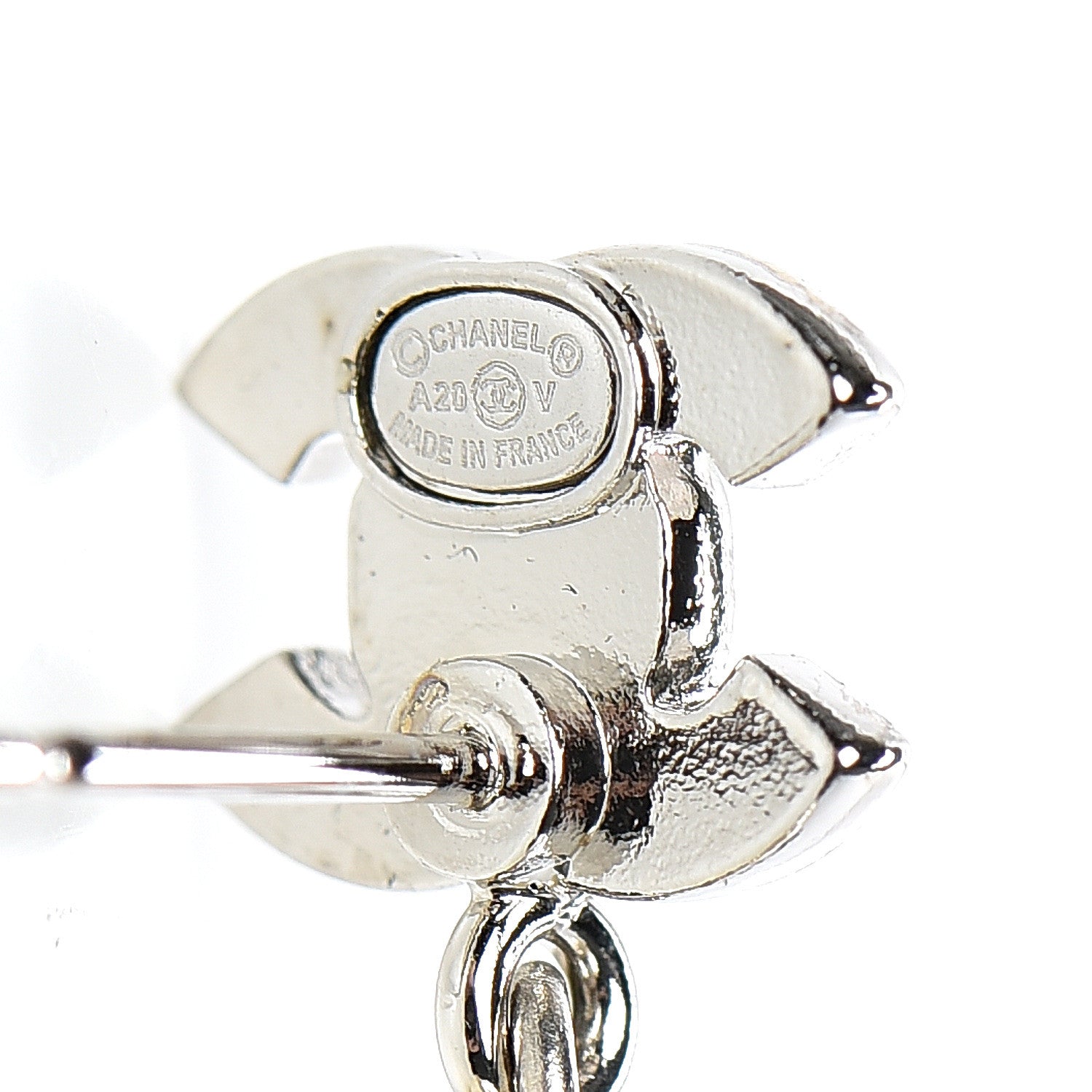 Chanel Crystal Pearl CC Drop Earrings Silver Pearly White 4 of 5