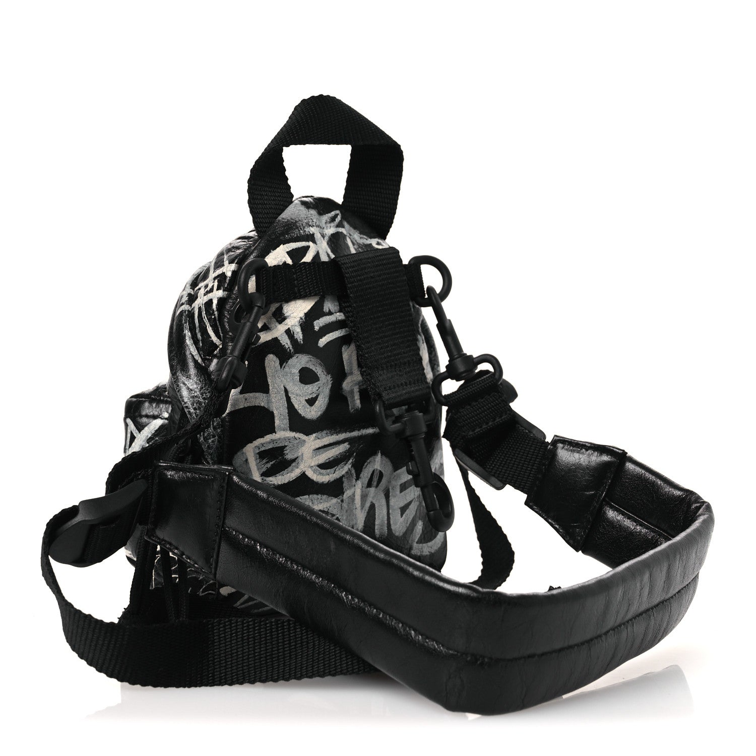 Balenciaga Agneau Arena Graffiti All Over Mini Explorer Crossbody Backpack Black White 1865014