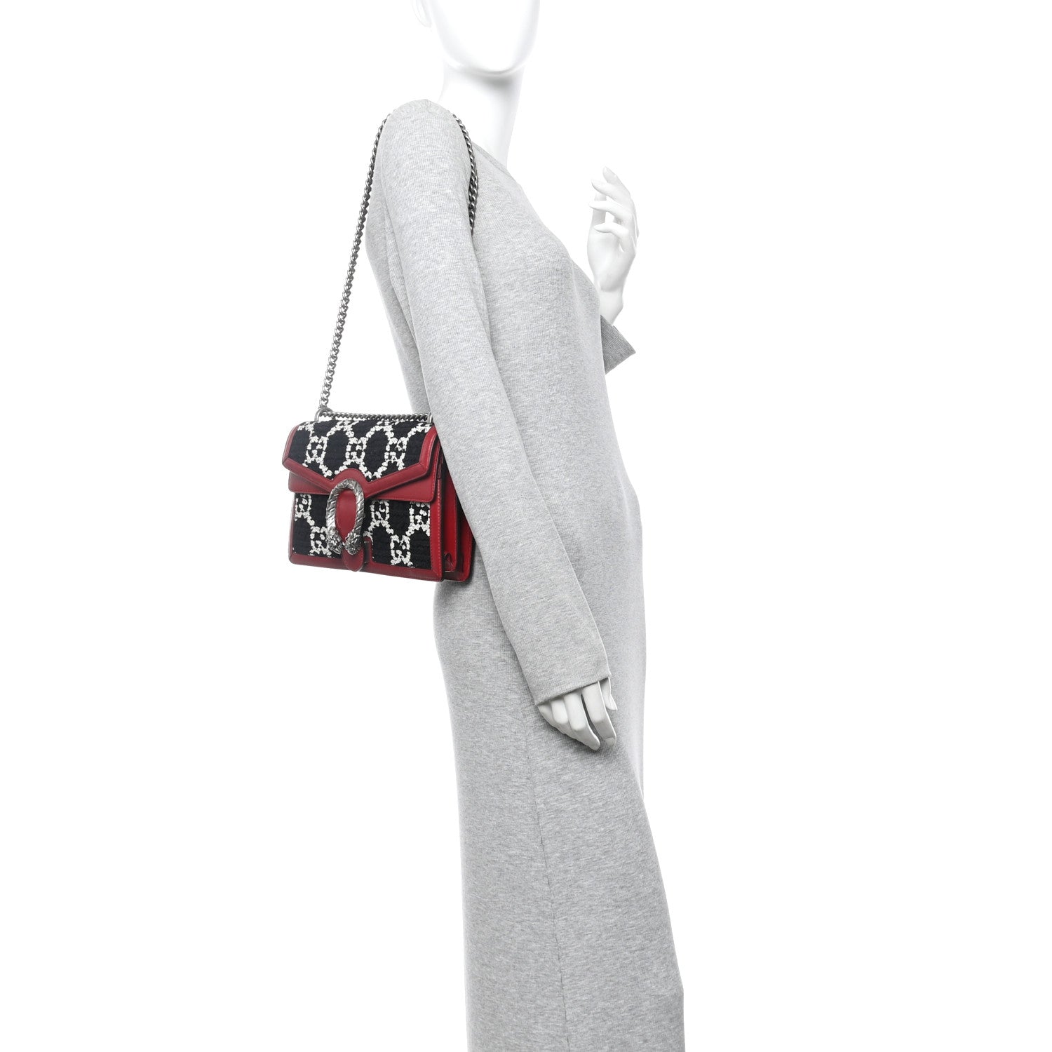 Gucci Tweed GG Monogram Small Dionysus Shoulder Bag Black White Romantic Cherry 2 of 10