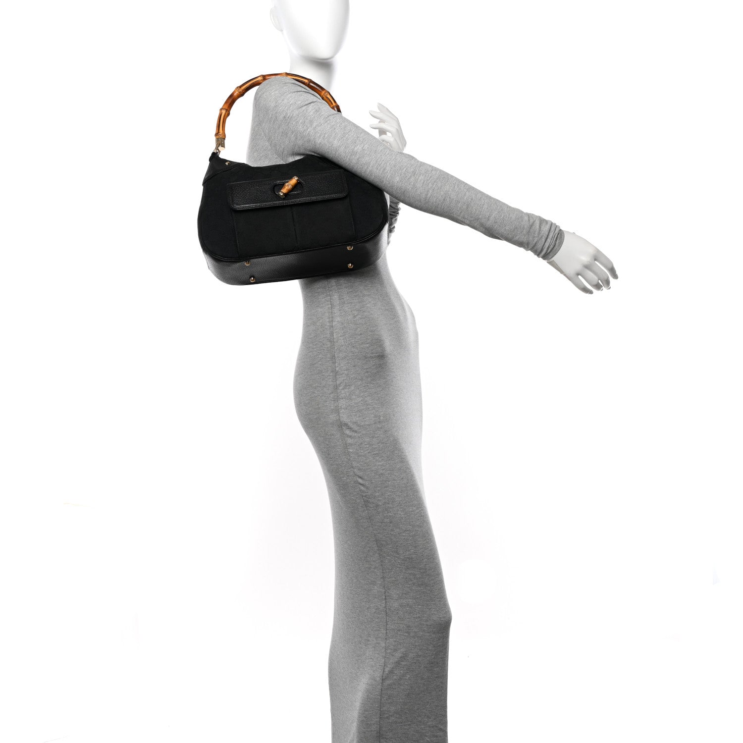 Gucci Monogram Bamboo Medium Top Handle Bag Black 2 of 11