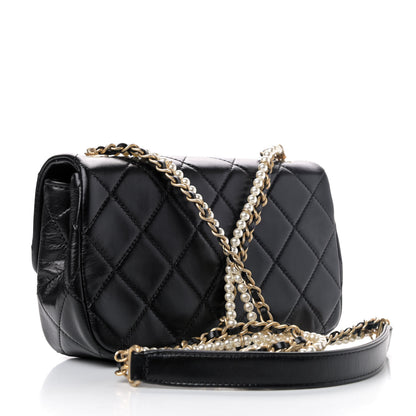 Chanel Calfskin Quilted Mini Rectangular Crystal Pearls Chain Flap Black 2 of 4