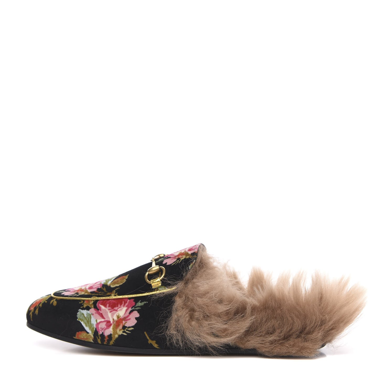 Velvet Fur Floral Womens Princetown Slippers 39 Black