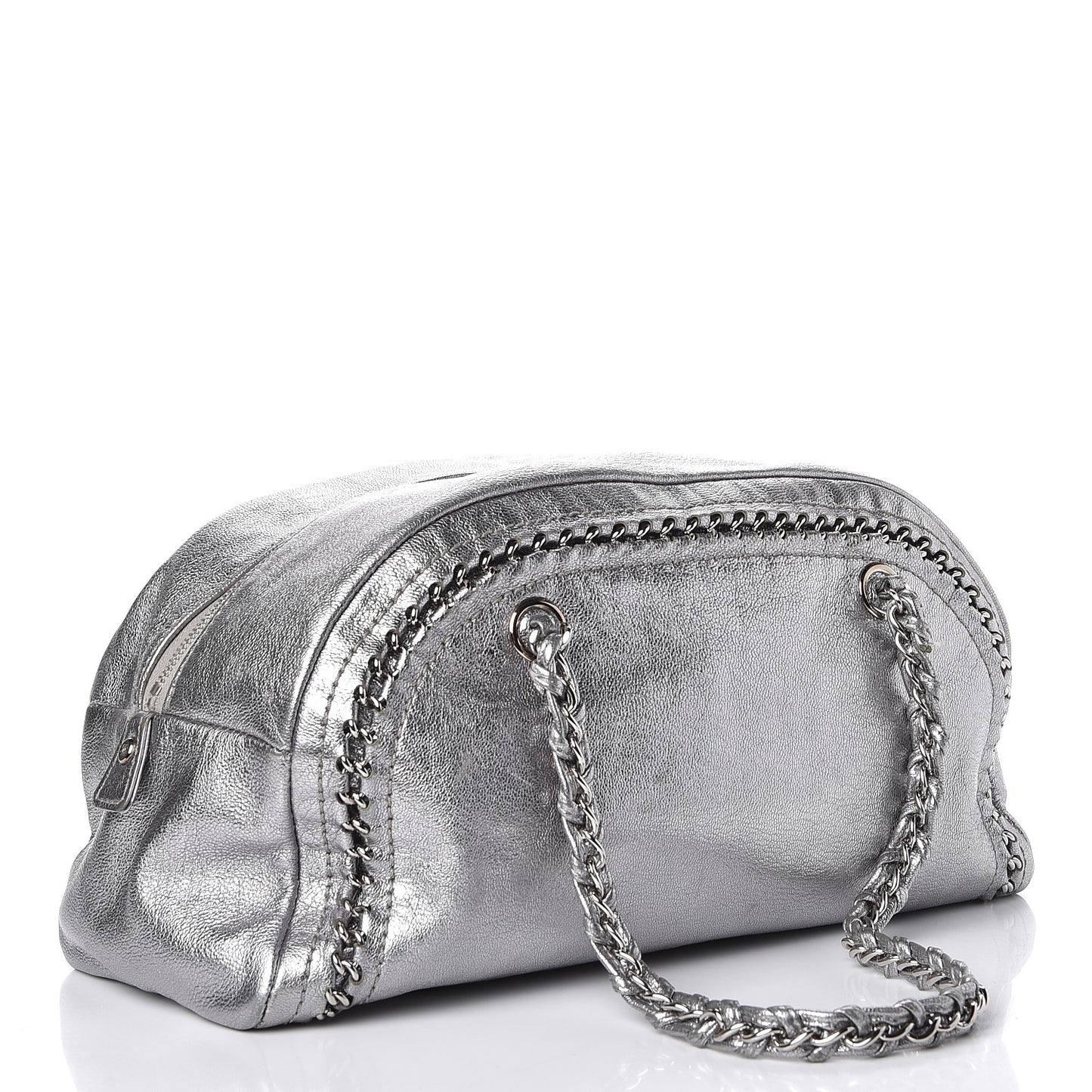 Metallic Goatskin Medium Luxe Ligne Bowler Silver