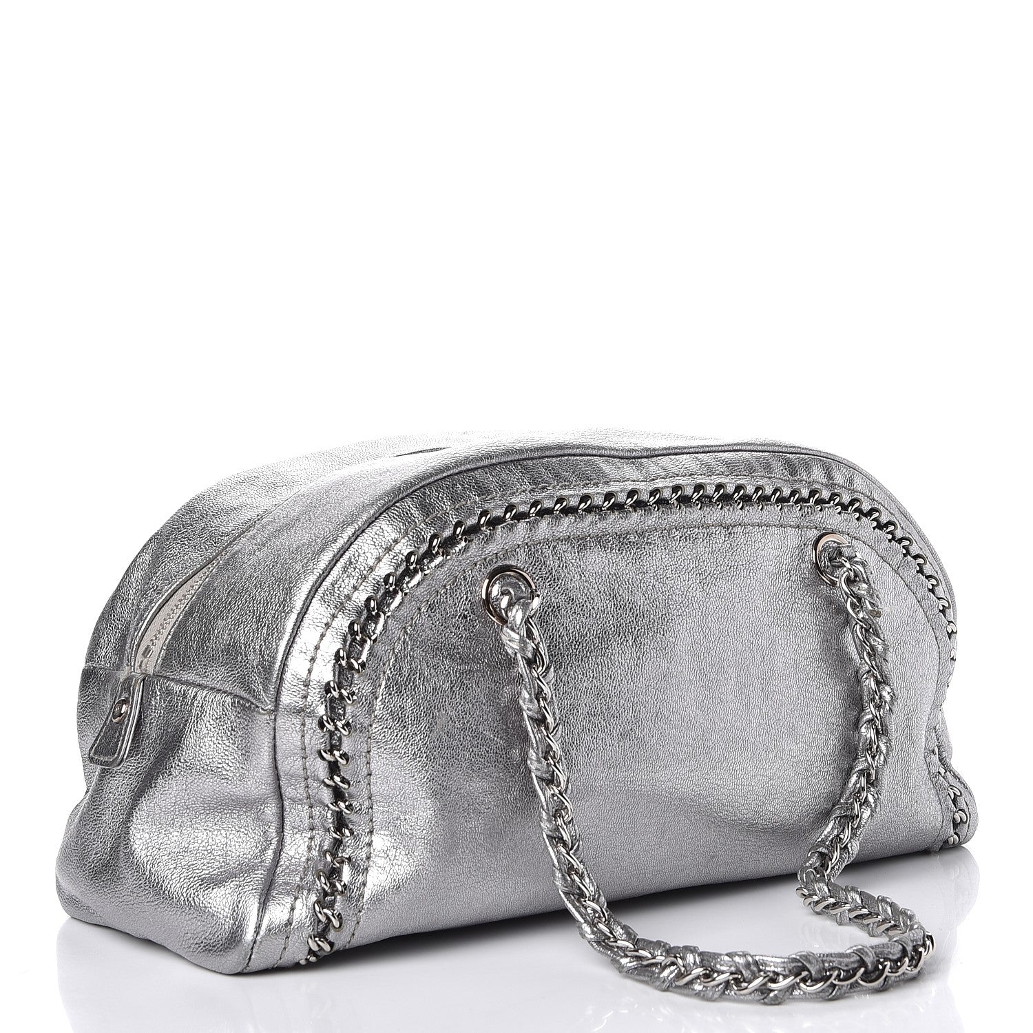 Chanel Metallic Goatskin Medium Luxe Ligne Bowler Silver 2 of 9