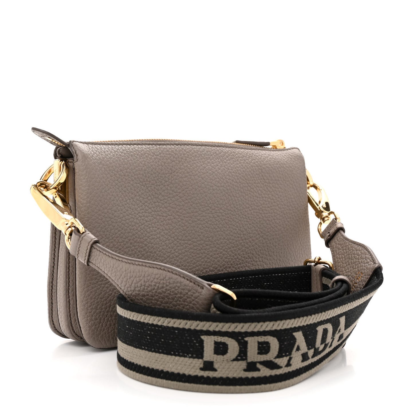 Vitello Daino Soft Mini Zippered Shoulder Bag Clay Grey
