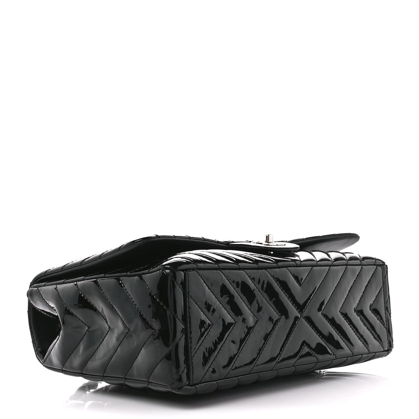 Patent Chevron Quilted Maxi Single Flap Black