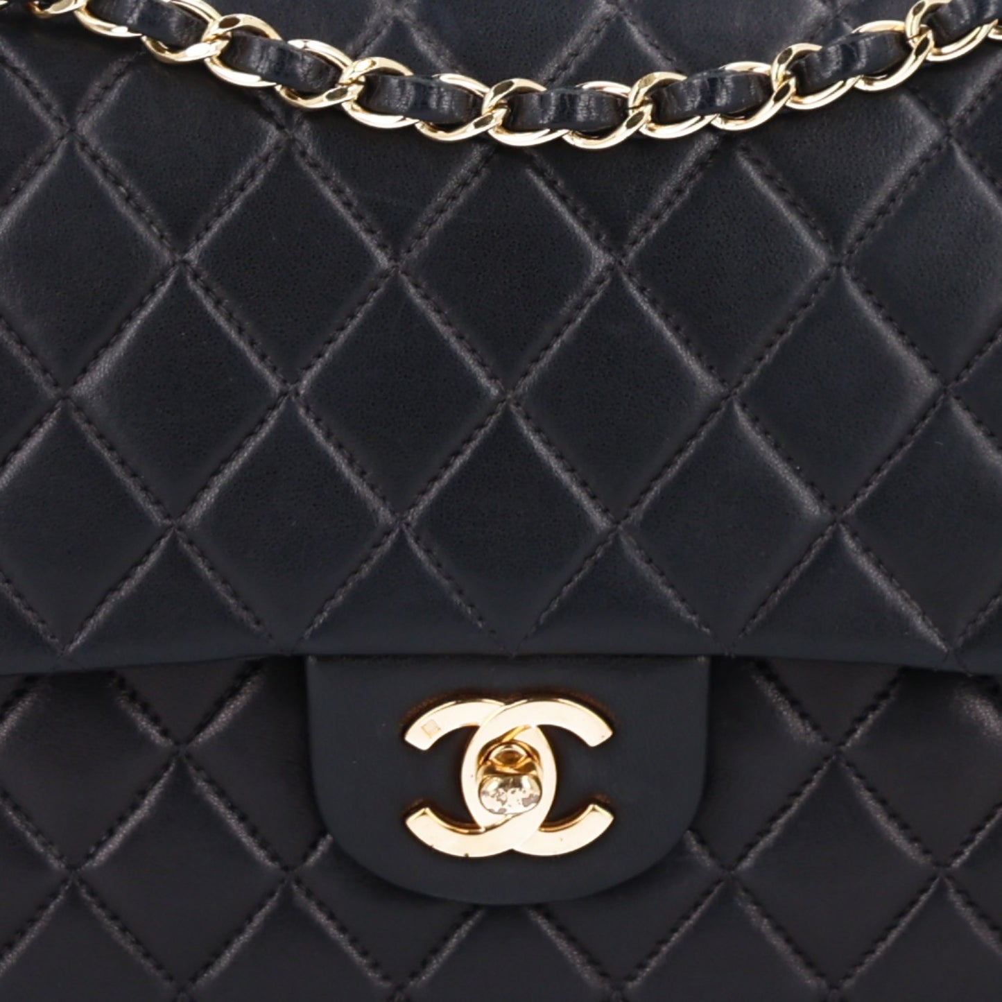 Lambskin Quilted Medium Double Flap Black
