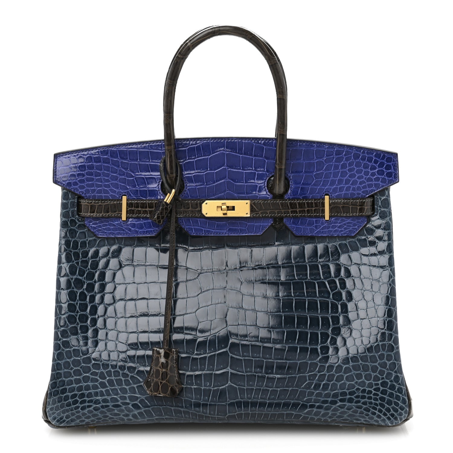 Hermes Shiny Porosus Crocodile Horseshoe Birkin 35 Havane Bleu Electrique Bleu Roi 1 of 14