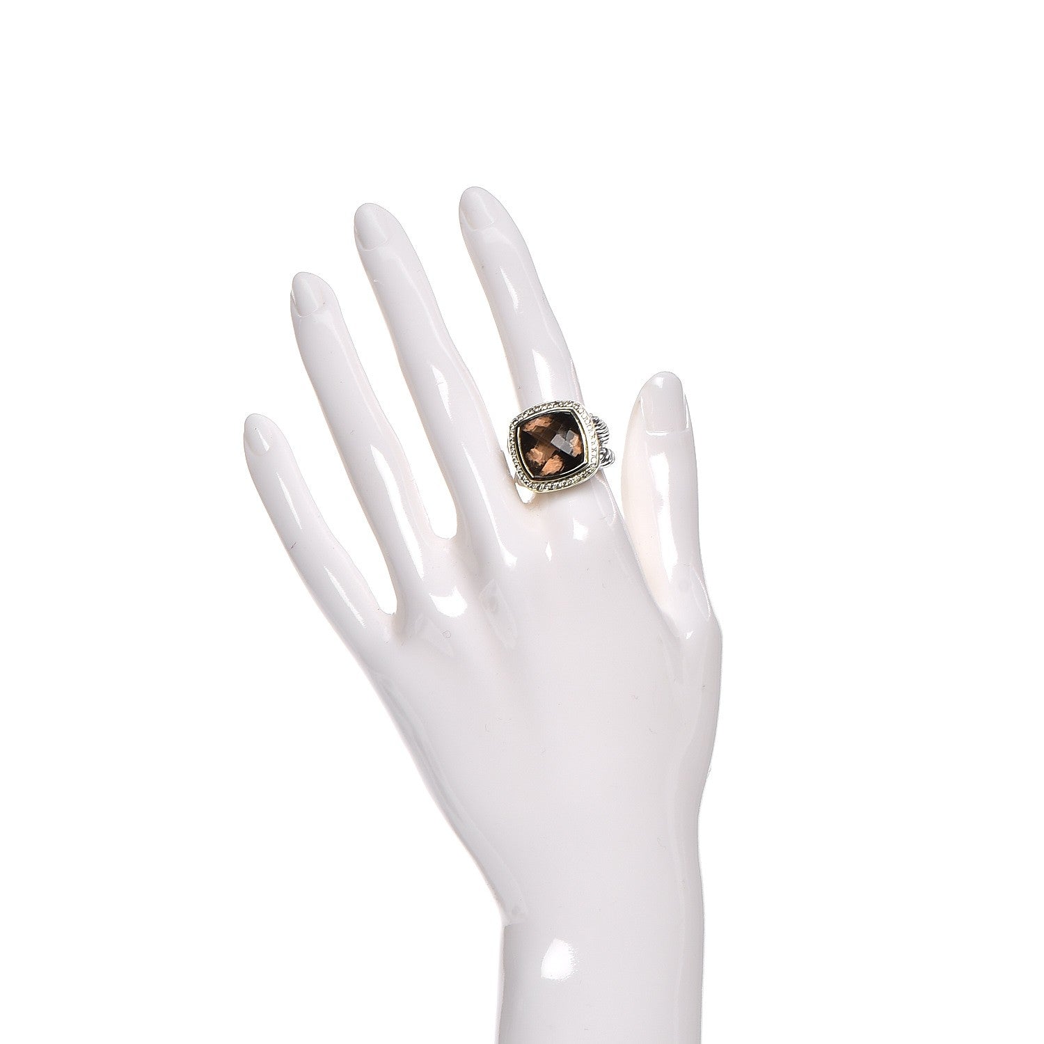 David Yurman Sterling Silver 18K Yellow Gold Diamond Smoky Quartz 14mm Albion Ring 52 6 2 of 7