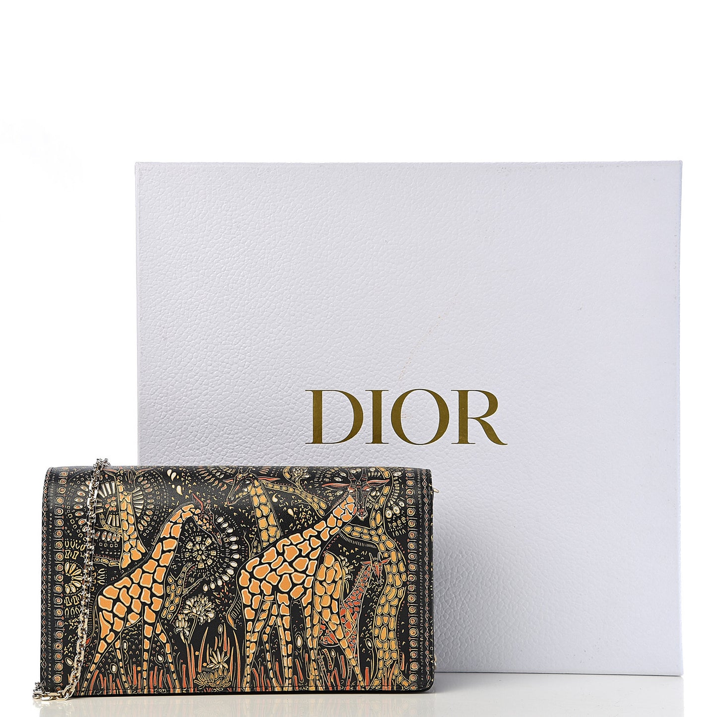 Printed Calfskin Animals Chain Pouch Brown Multicolor