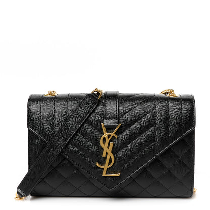 Saint Laurent Grain De Poudre Textured Mixed Matelasse Triquilt Small Monogram Satchel Black 1 of 11