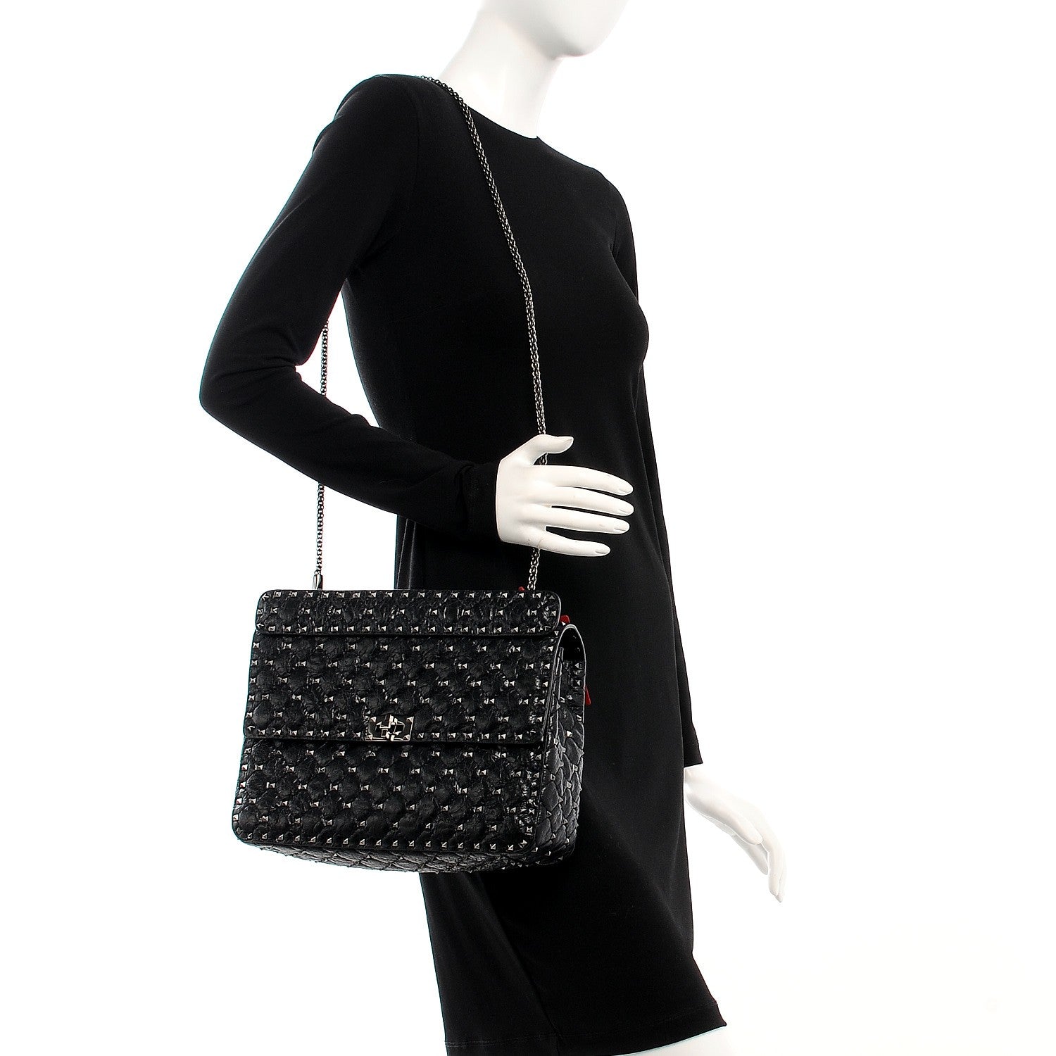 Valentino Garavani Craquele Nappa Large Rockstud Spike Shoulder Bag Nero Black 2 of 6