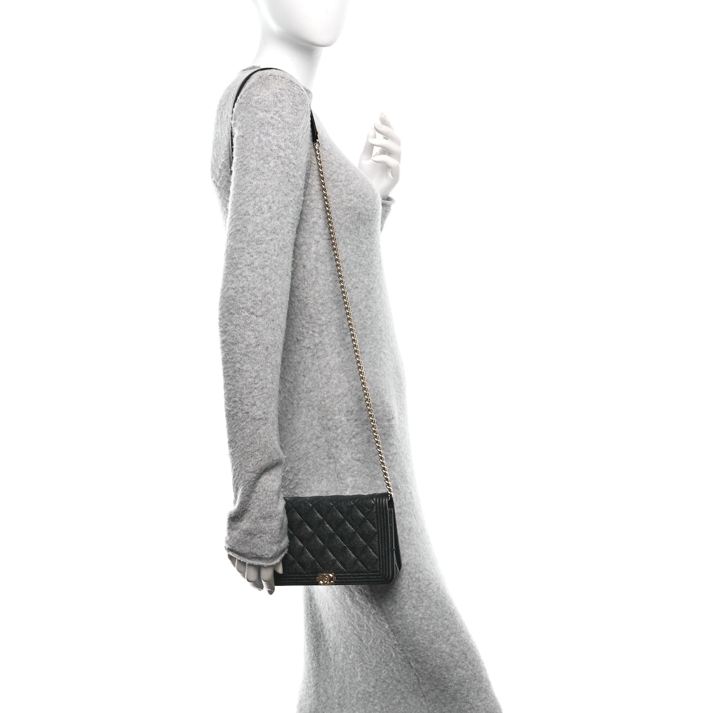Caviar Quilted Boy Wallet On Chain WOC Black