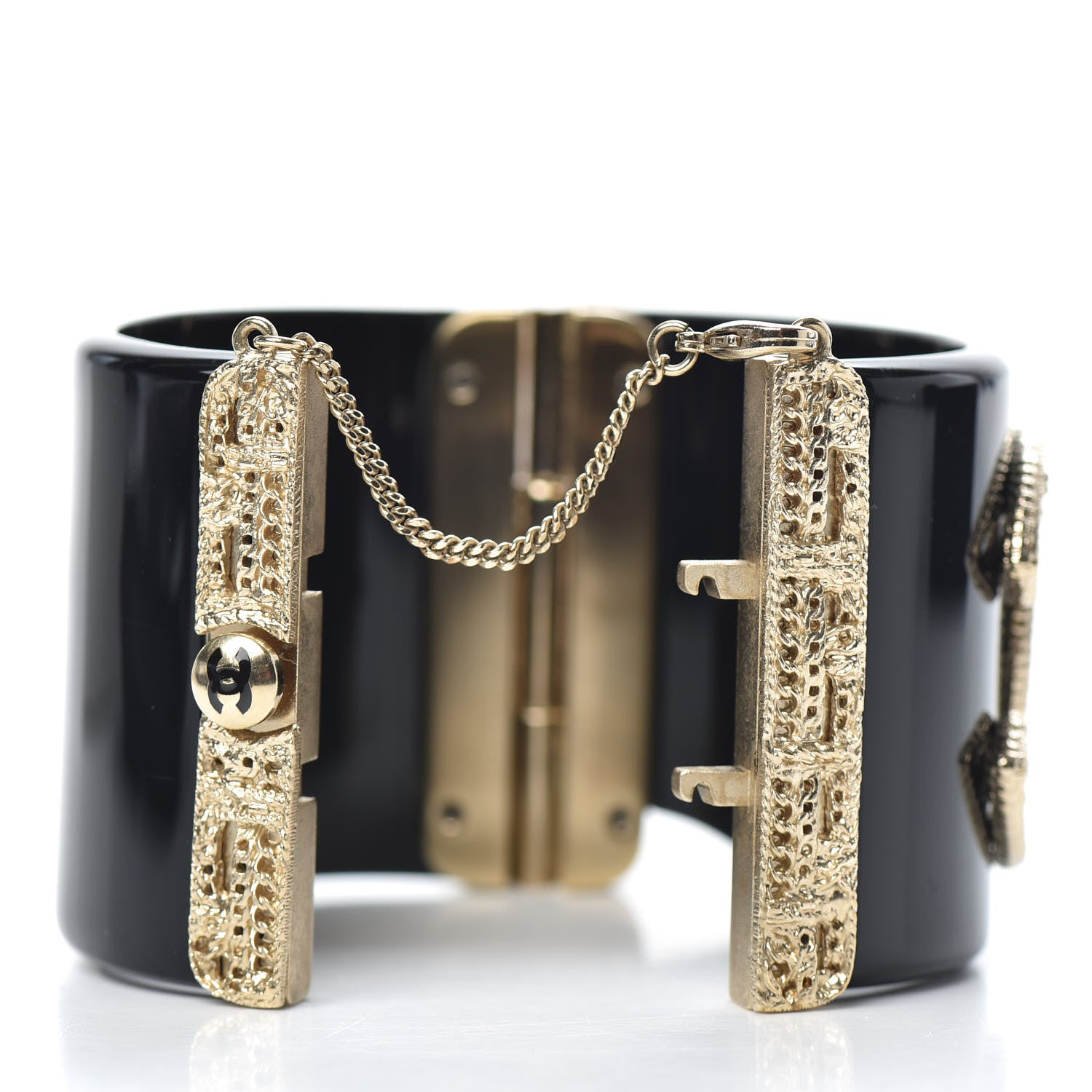 Chanel Resin Crystal CC Cuff Black Gold 4 of 6