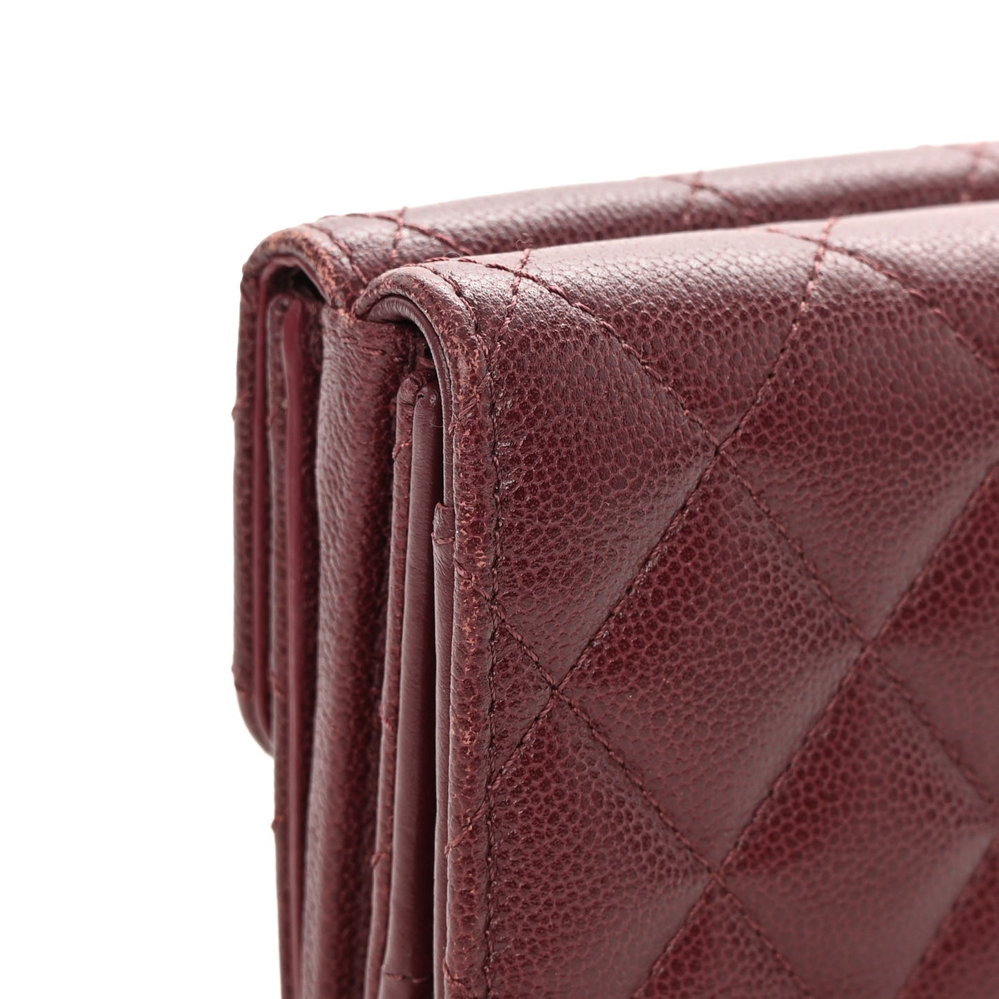 Caviar Quilted Studded CC Double Flap Wallet Burgundy