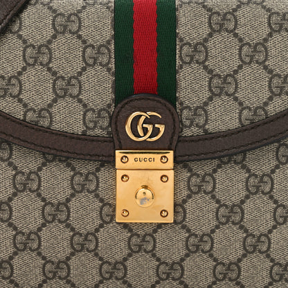 Gucci GG Supreme Monogram Textured Dollar Calfskin Web Small Ophidia Padlock Top Handle Bag Beige Ebony New Acero 8 of 11