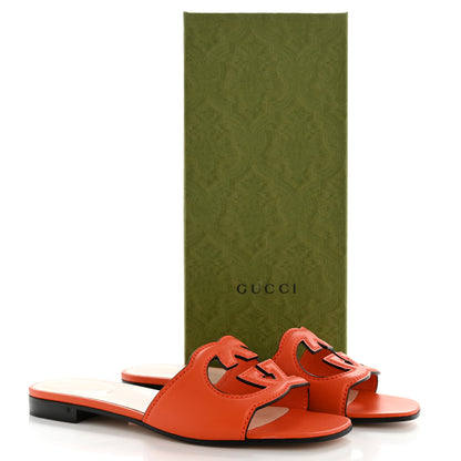 Gucci Cosmos Softy Calfskin Interlocking G Cut Out Slide Sandals 38.5 Deep Orange 11 of 11