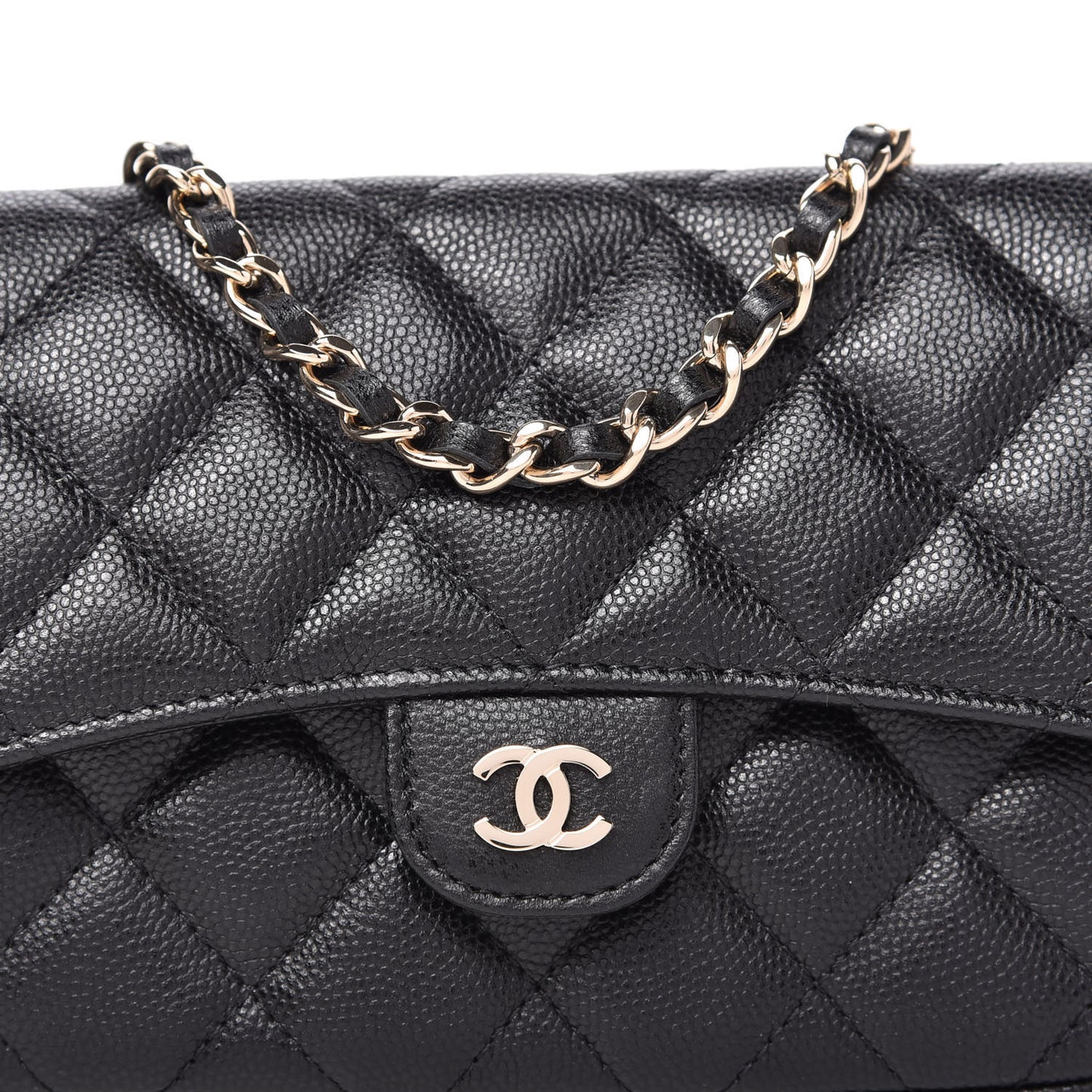 Caviar Quilted Flap Phone Holder With Chain Black