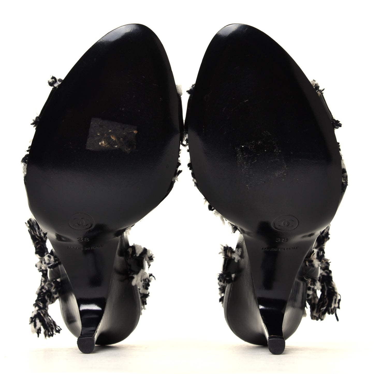 Patent Tweed Slingback Sandals 38 Black