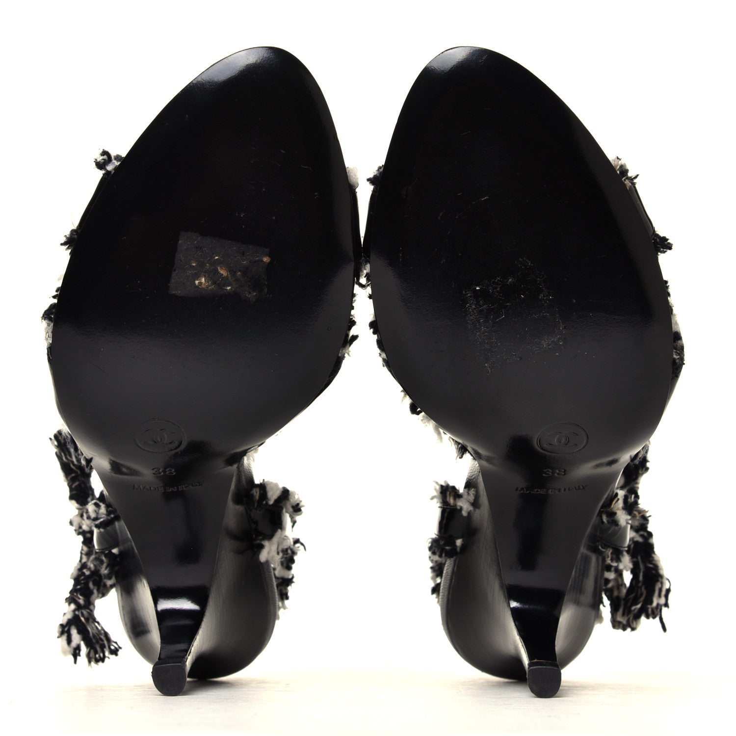 Chanel Patent Tweed Slingback Sandals 38 Black 6 of 6