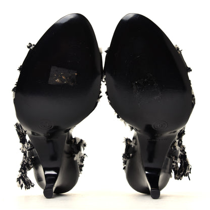 Chanel Patent Tweed Slingback Sandals 38 Black 6 of 6