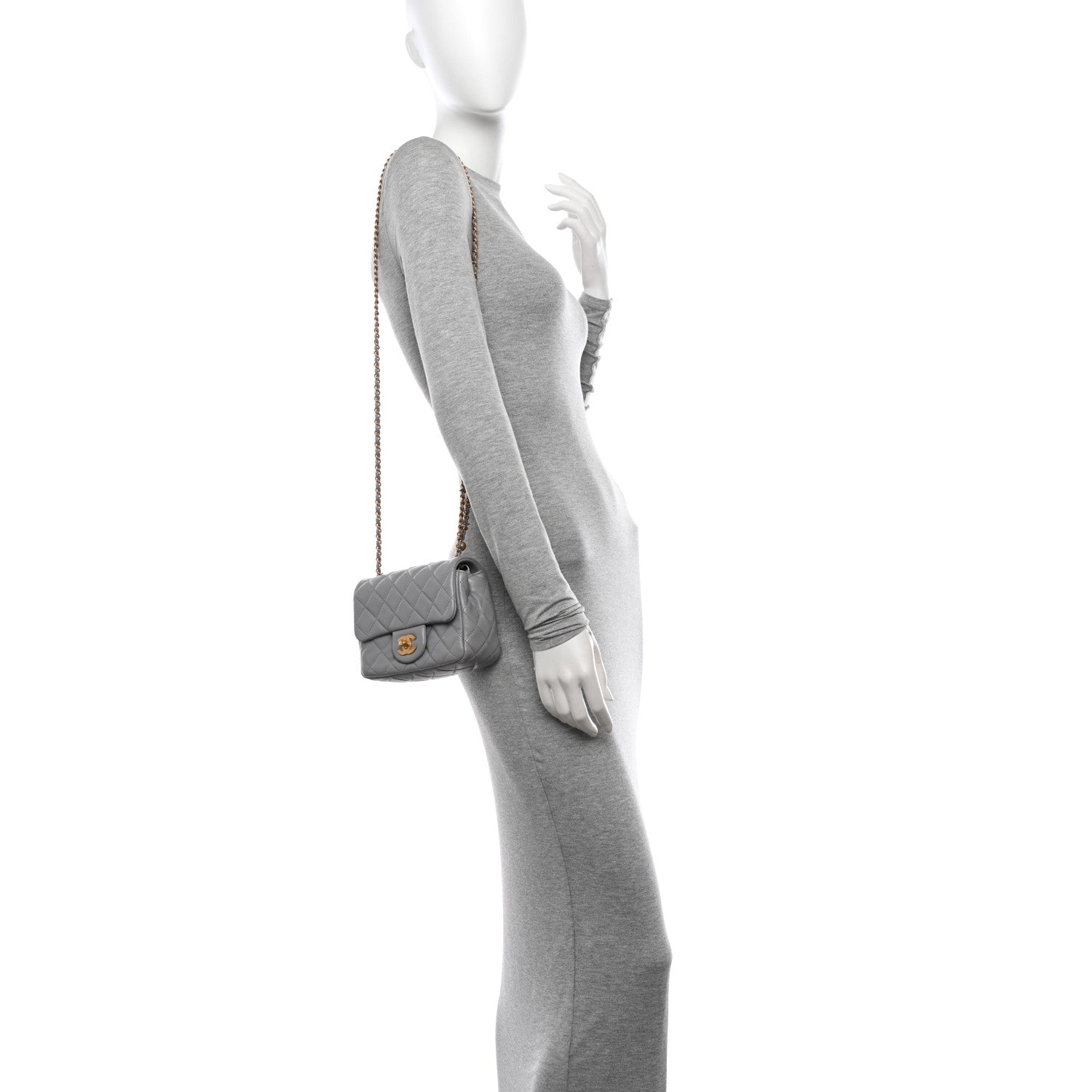 Chanel Lambskin Quilted Mini Pearl Crush Flap Light Grey 1537779