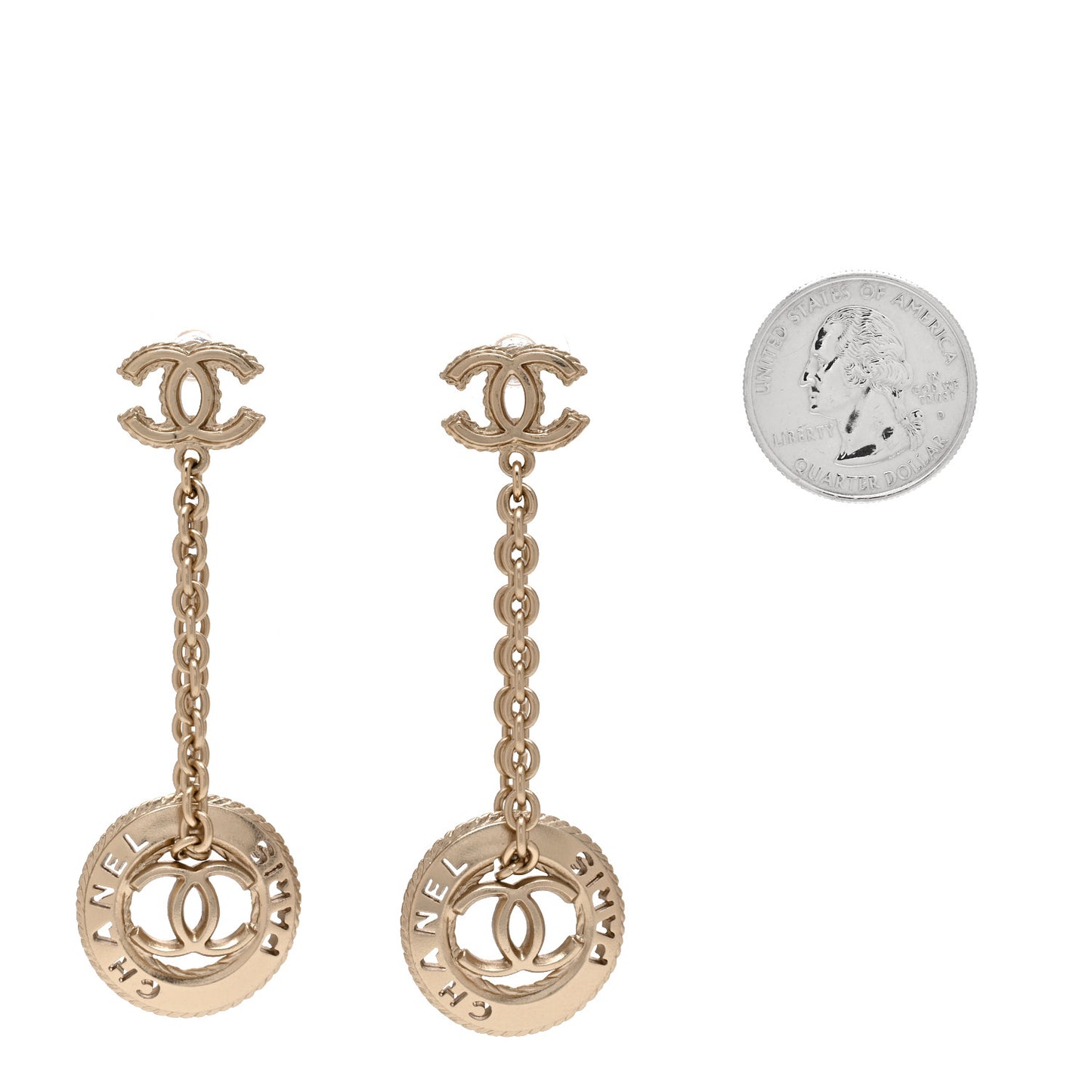 Medallion CC Drop Earrings Light Gold