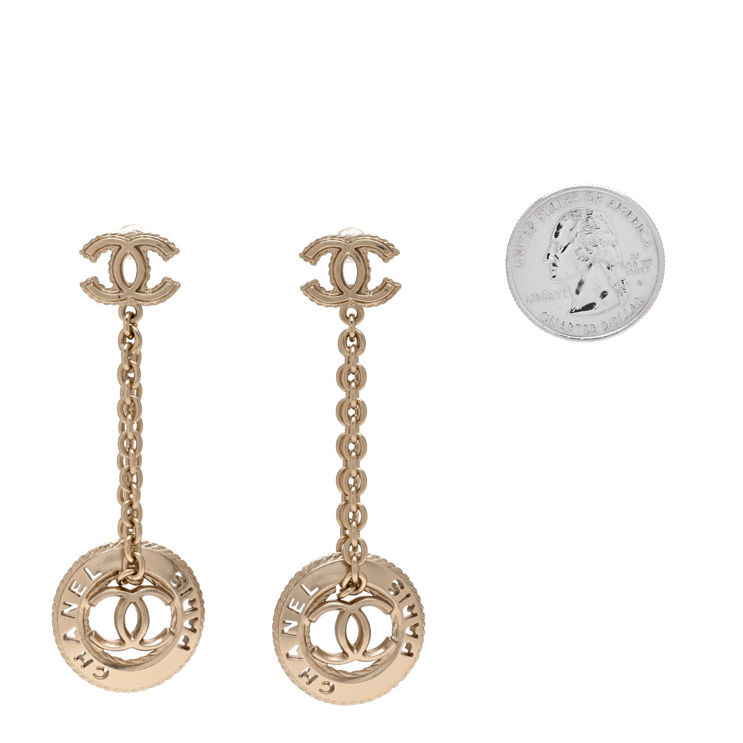 Chanel Medallion CC Drop Earrings Light Gold 2 of 5