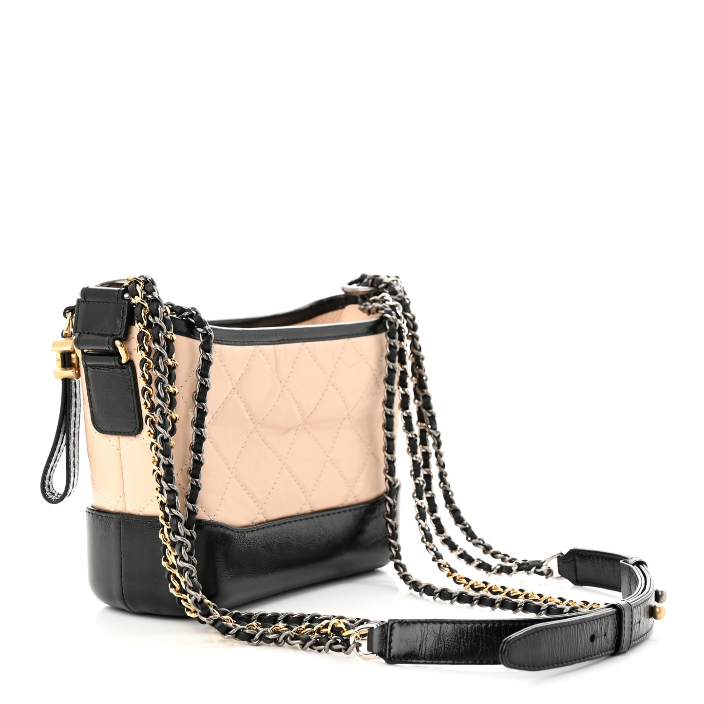 Aged Calfskin Quilted Small Gabrielle Hobo Beige Black