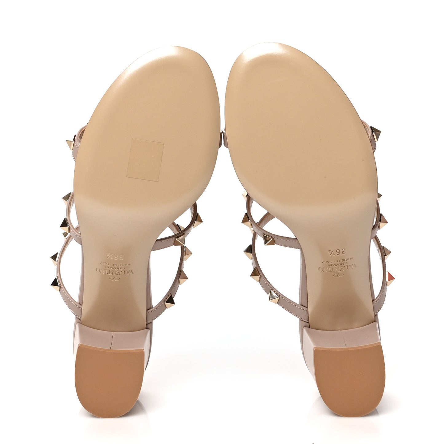 Calfskin Rockstud 60mm Caged Slide Sandals 38.5 Poudre
