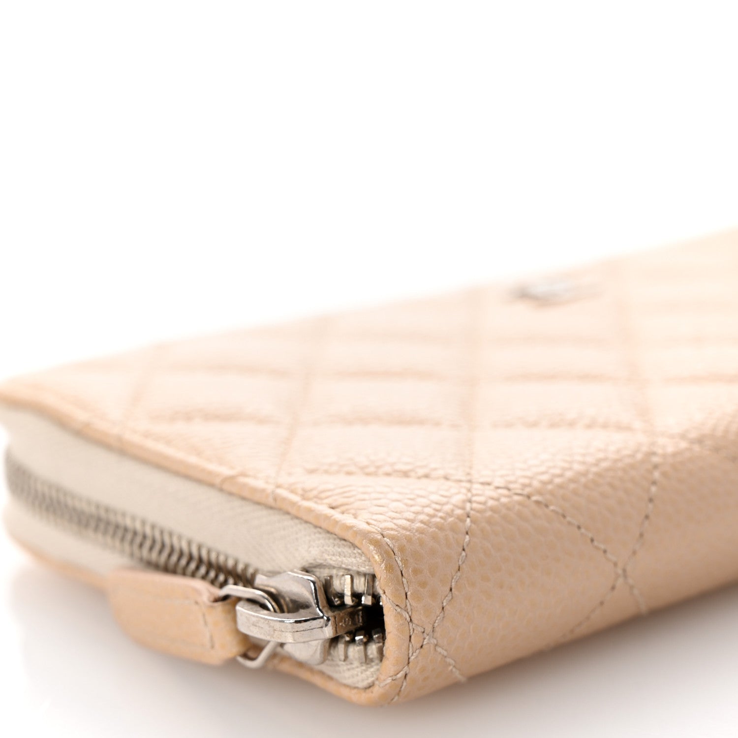 Chanel Iridescent Caviar Quilted Large Gusset Zip Around Wallet Beige 10 of 11