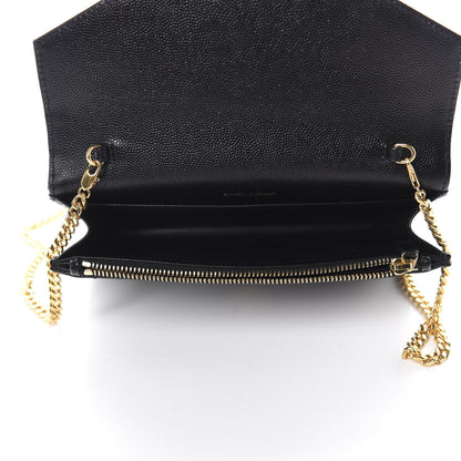 Saint Laurent Grain De Poudre Matelasse Chevron Monogram Envelope Chain Wallet Black 5 of 10