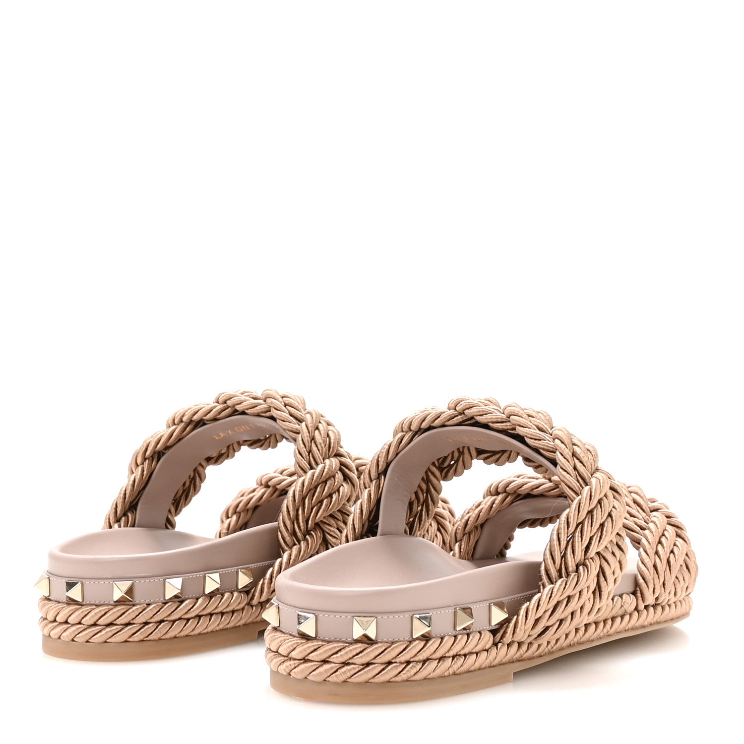 Valentino Garavani Calfskin Silk Woven Rockstud Torchon 5mm Sandals 38 Poudre 5 of 9