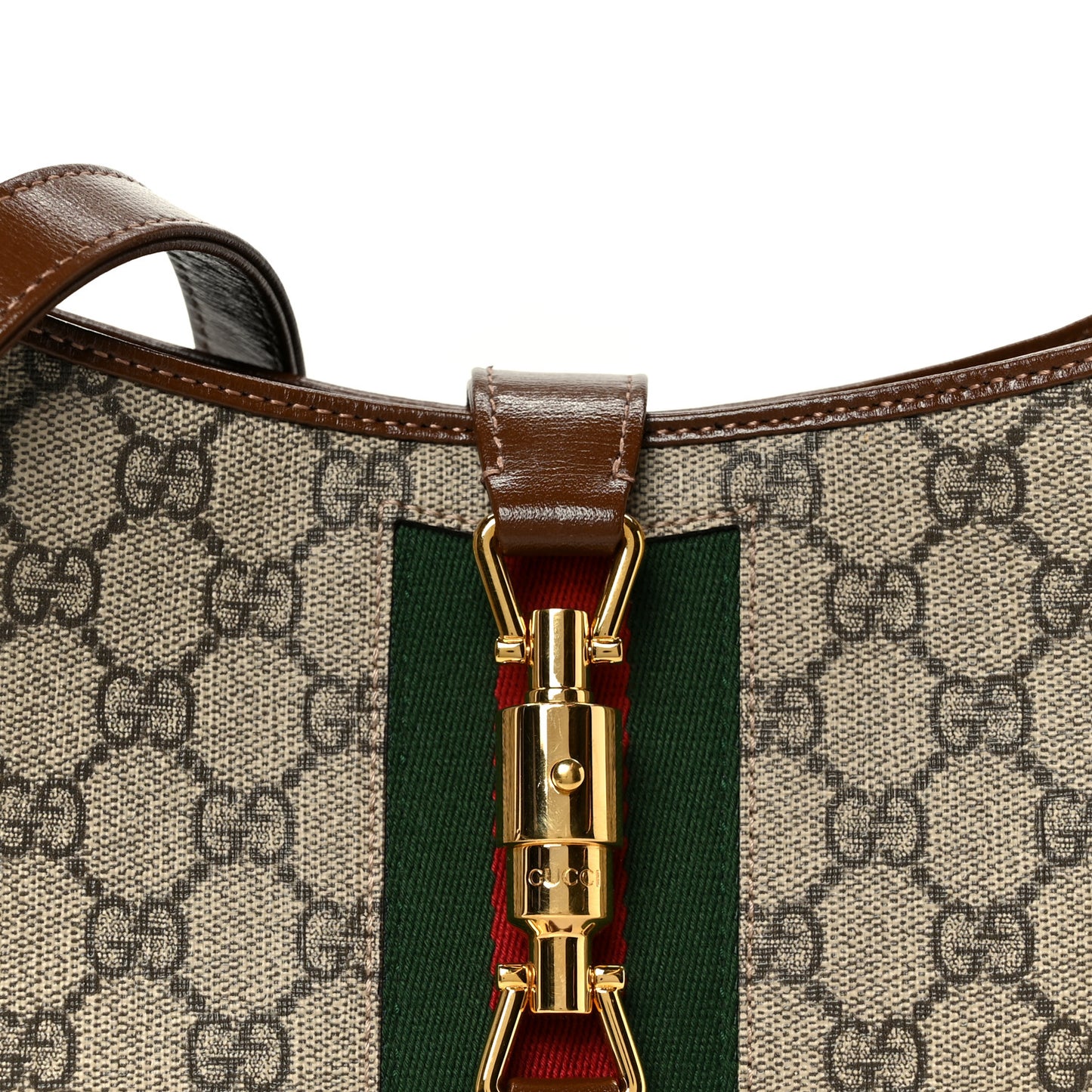 GG Supreme Monogram Azalea Calfskin Web Small Jackie 1961 Hobo Beige Ebony Brown Sugar
