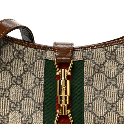 Gucci GG Supreme Monogram Azalea Calfskin Web Small Jackie 1961 Hobo Beige Ebony Brown Sugar 9 of 11