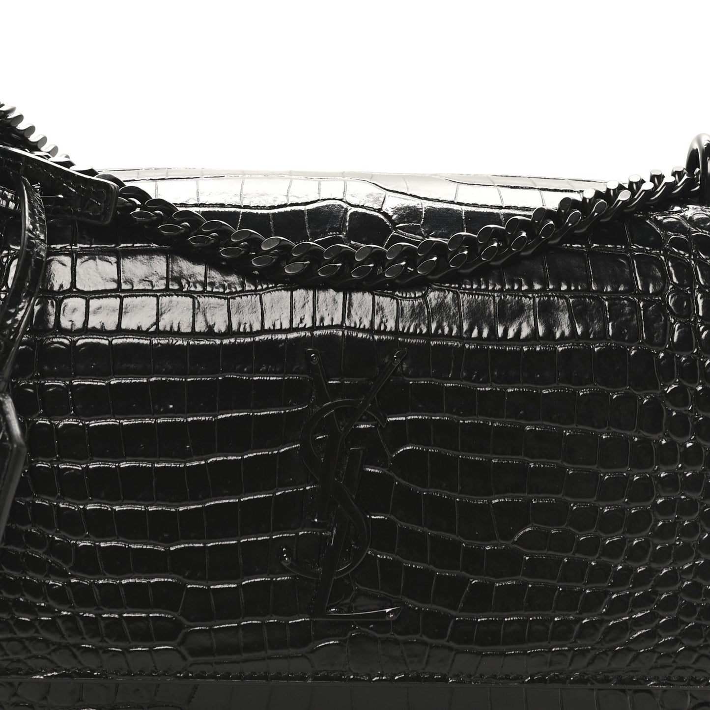 Calfskin Crocodile Embossed Medium Monochrome Monogram Sunset Black