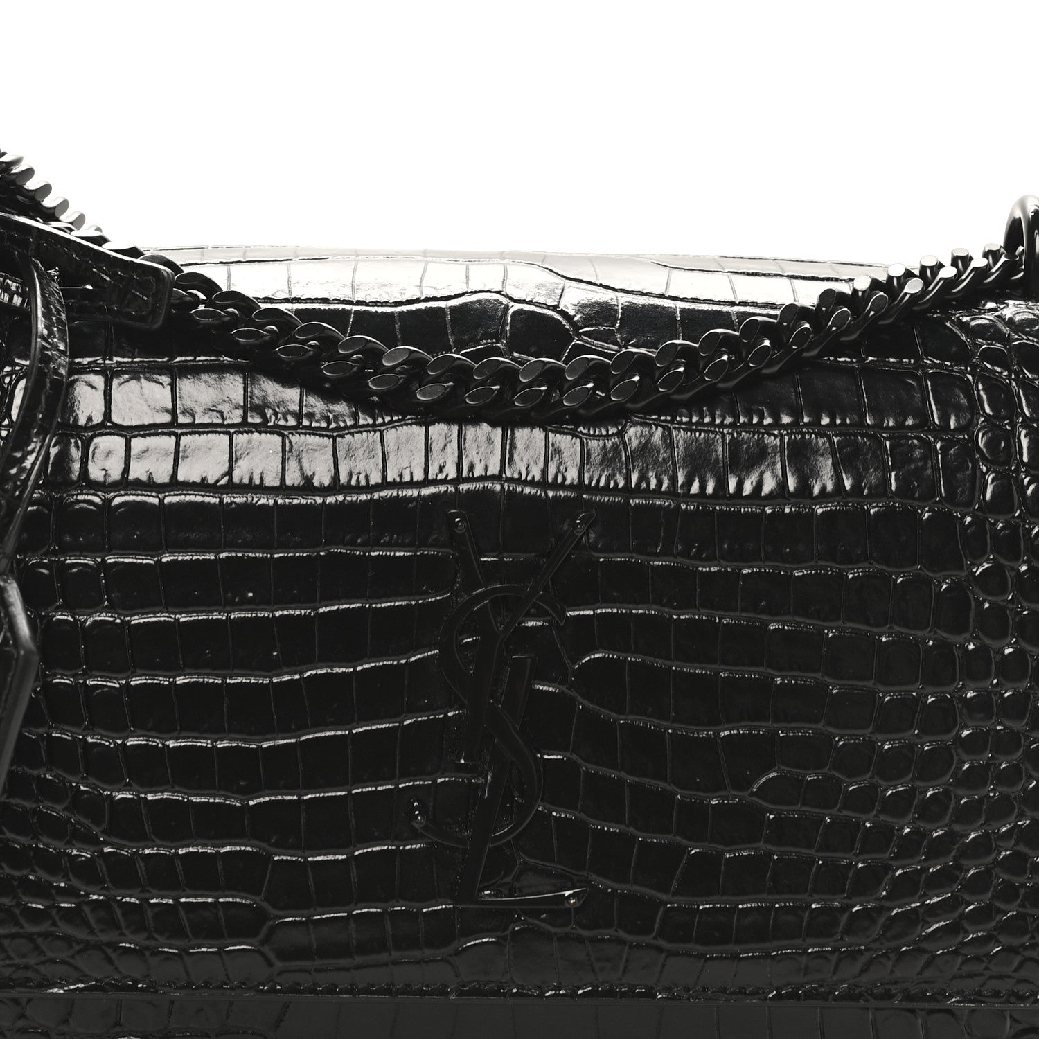 Saint Laurent Calfskin Crocodile Embossed Medium Monochrome Monogram Sunset Black 7 of 9