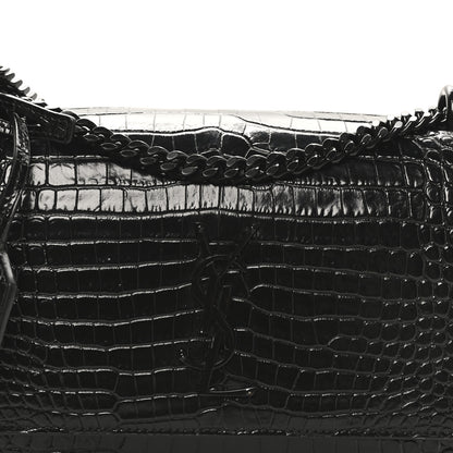 Saint Laurent Calfskin Crocodile Embossed Medium Monochrome Monogram Sunset Black 7 of 9