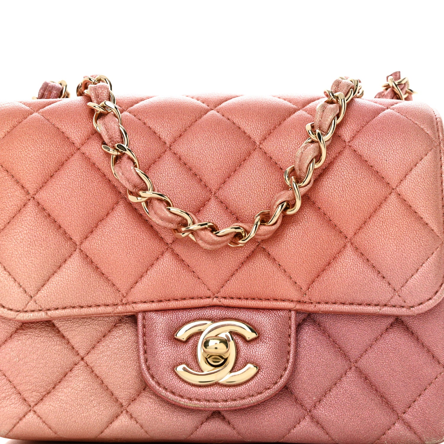 Chanel Metallic Lambskin Quilted Ombre Mini Square Flap Pink 8 of 11