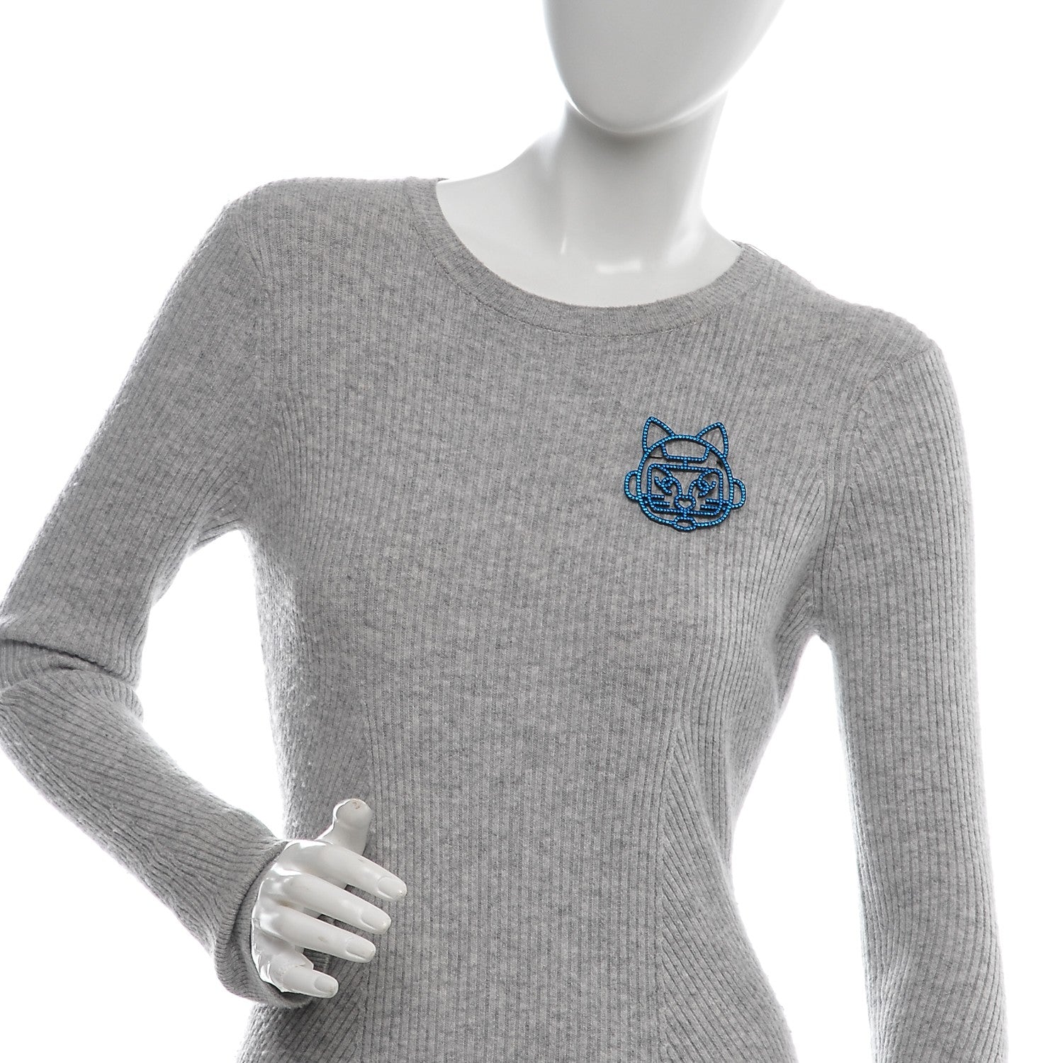 Chanel Strass Crystal Emoji Robot Cat Brooch Blue 2 of 4