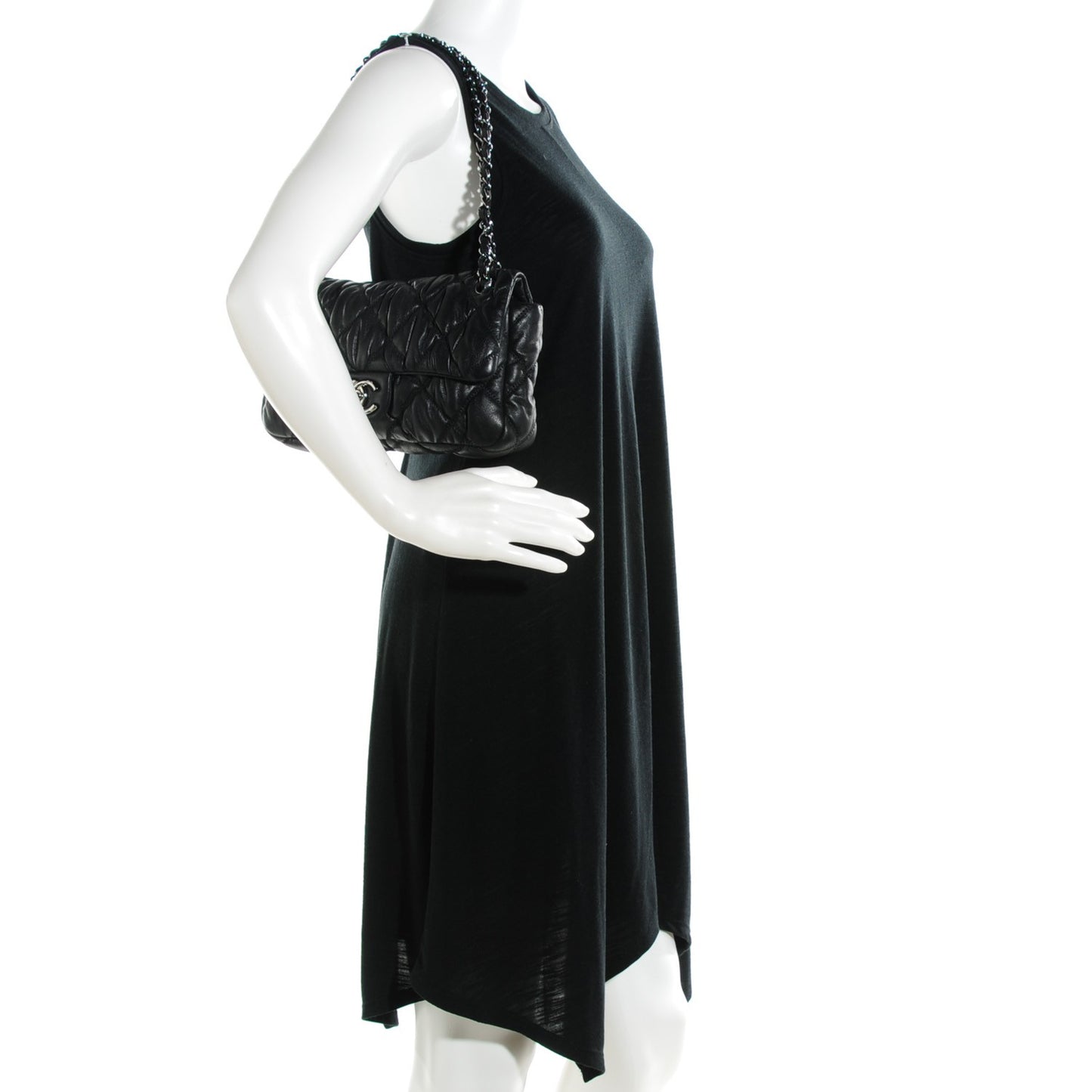 Calfskin Small Bubble Quilt Flap Bag Black