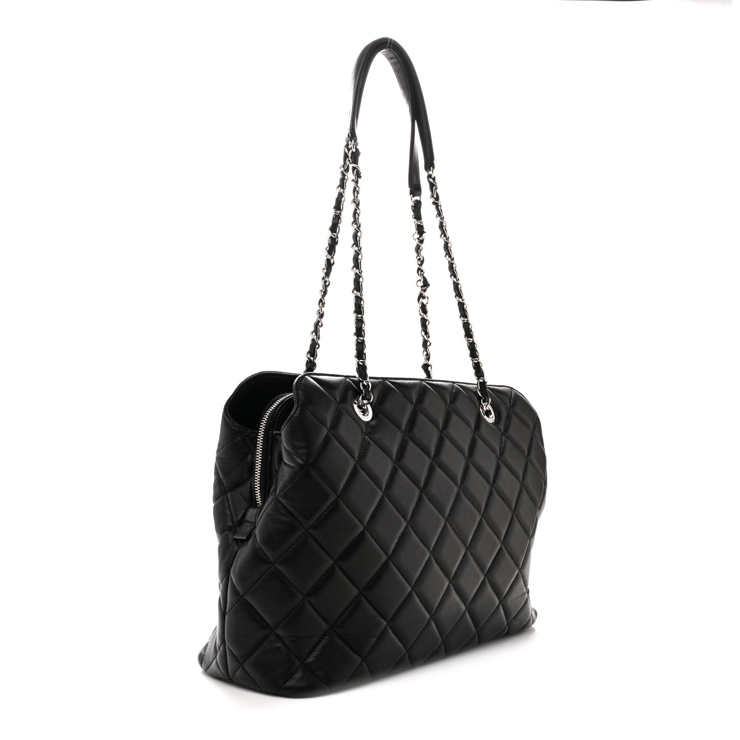 Lambskin Quilted Chic and Soft Shopping Tote Black